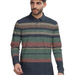 BULLMER Striped Textured Printed Polo Neck Fullsleeve T-Shirt with Rib for Men