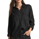 C.Cozami Casual Long Sleeves Double Pocket Women's Rayon Shirts