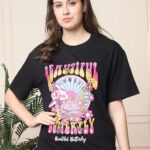 Fabflee Pure Cotton Oversized Baggy Fit Drop Shoulder Latest Aesthetic & Cool Graphic Printed Half Sleeve Tshirt for Women