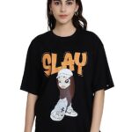 Fabflee Pure Cotton Oversized Baggy Fit Drop Shoulder Latest Aesthetic & Cool Graphic Printed Half Sleeve Tshirt for Women