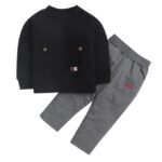 Hopscotch Boys Cotton Solid Top And Pant Set in Blue Color