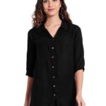 Indietoga Women's Solid Rayon Longline Casual Shirts