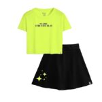 KYDA KIDS®100% Pure Cotton Girls Printed Crop Top and Skirt with Attached Inner shorts Co-ords Set
