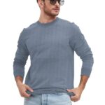 LEOTUDE Men's Regular Fit Cottonblend Full Sleeve Textured Solid T-Shirt for Men (Color Grey)