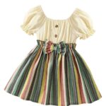 TAGAS Toddler Girls Striped Print Puff Sleeve Bow Front Dress?