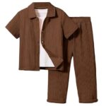 TAGAS Young Boy Solid Textured Short Sleeve Shirt And Shorts Two-Piece Set