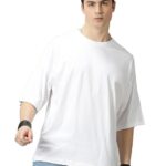 THE HOLLANDER Men Pure Cotton Half Sleeve Solid Drop Shoulder Oversized Tshirt