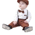 THE VIBES BOOK Baby Formal Outfit Set with Suspenders, Brown and Black, 6-12 Months,