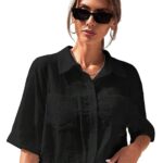 TOPLOT V-Collar Solid Crop Shirt for Women with Half Sleeves