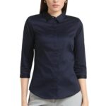 Van Heusen Women's Regular Fit Solid 3by4 Sleeve 100% Cotton Shirt