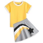 YouGotPlanB Girl's Above Knee Printed Skater Skirt & Top Set with Attached Inner Shorts