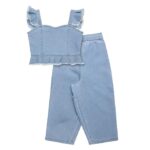 superminis Girl's Denim Solid Top And Trouser Co-Ords Set Dress