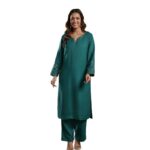 Fabindia Teal Wool Embroidered Pant & Kurta Set