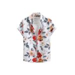 Tropical Shirt, Men Floral Shirt Summer Short Sleeve Flower Printed Lapel collar Shirts