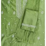 Hand Embroidered Lucknowi Chikankari Unstitched Chanderi Dress Material Suit Piece