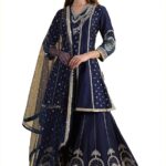 Wishful Women's Blue Embroidered Kurta & Sharara with Dupatta Set