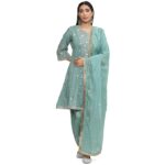 Women Cotton Blend A Line Embroidered Suit Set